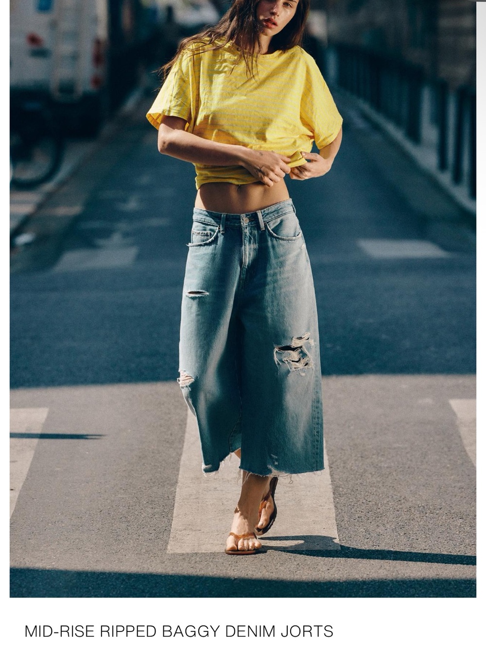 Zara Light Blue Ripped Baggy Cropped Jeans